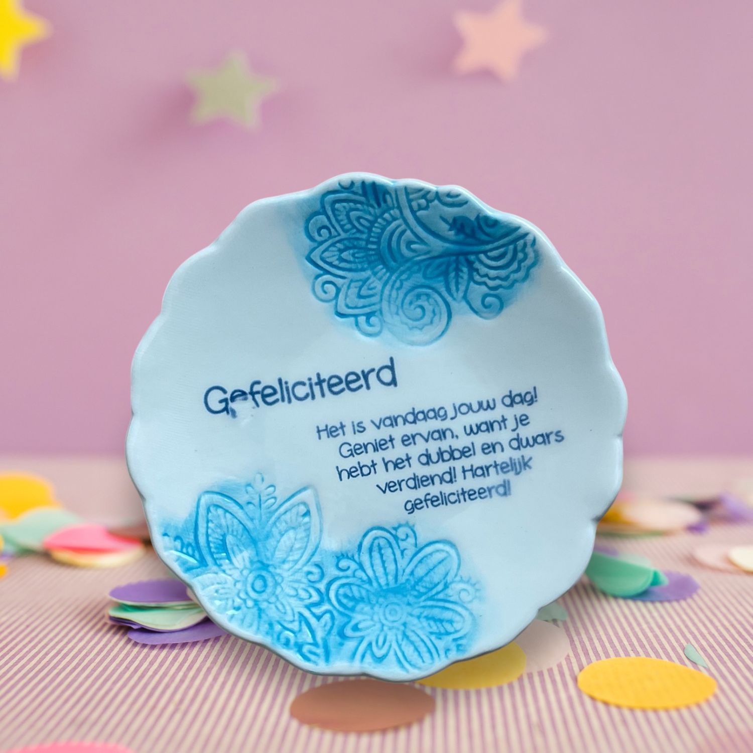 Lief rond tegeltje Gefeliciteerd!