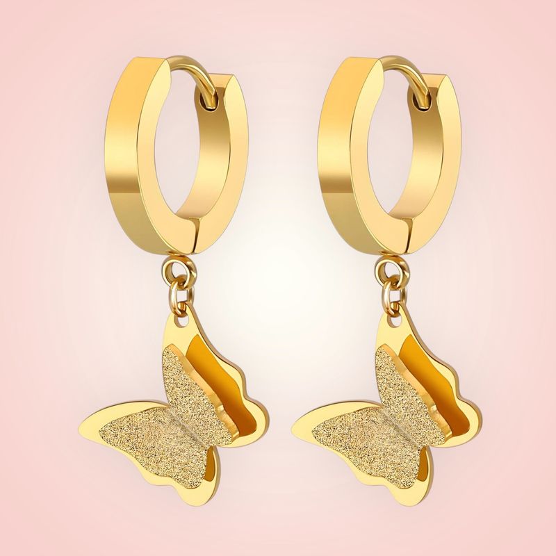 Oorbellen met vlindertjes, RVS 18 karaat gold plated