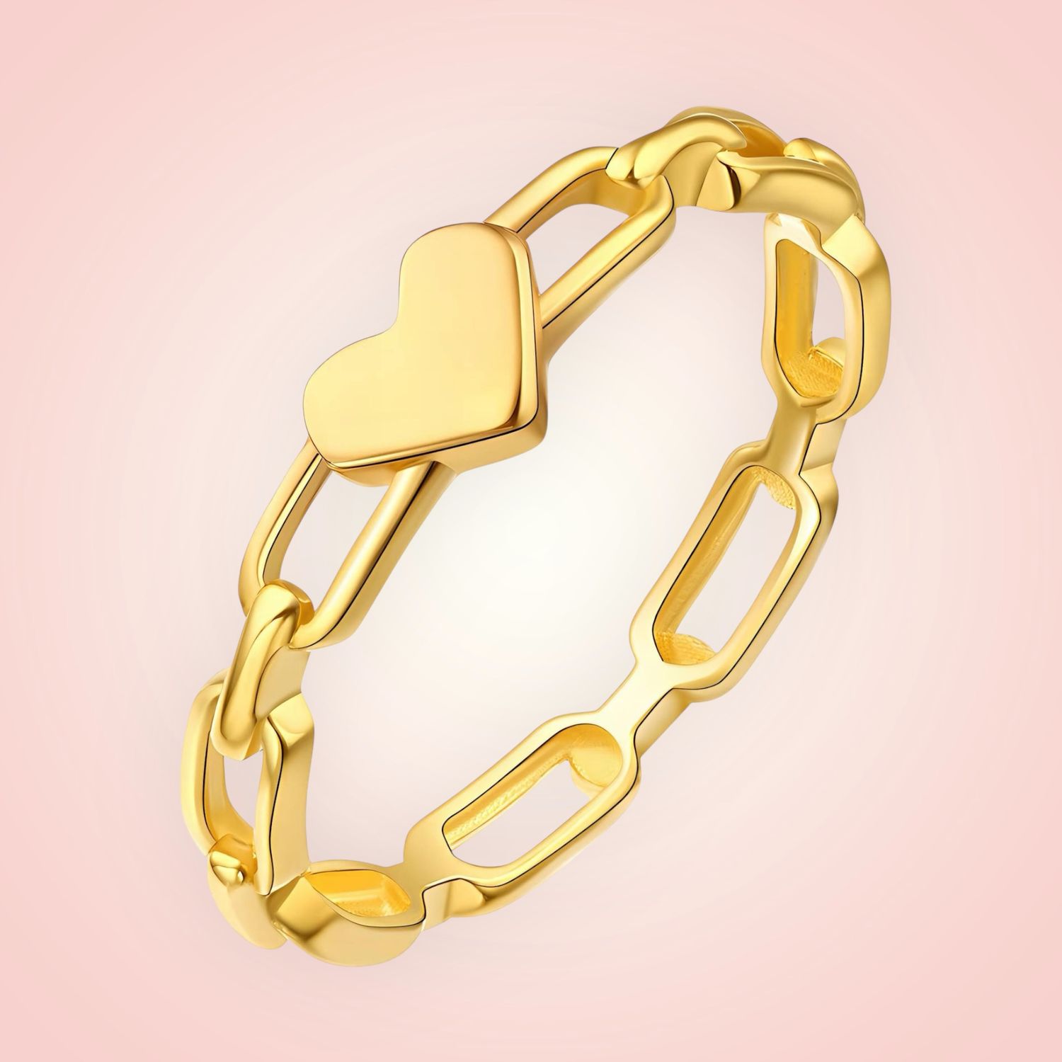 Ring schakels met Hart, 18 K gold plated Stainless Steel