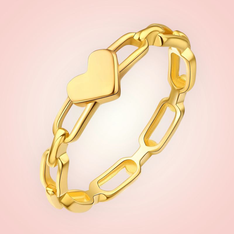 Ring schakels met Hart, 18 K gold plated Stainless Steel