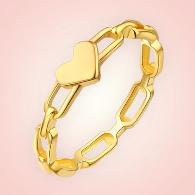 Ring schakels met Hart, 18 K gold plated Stainless Steel