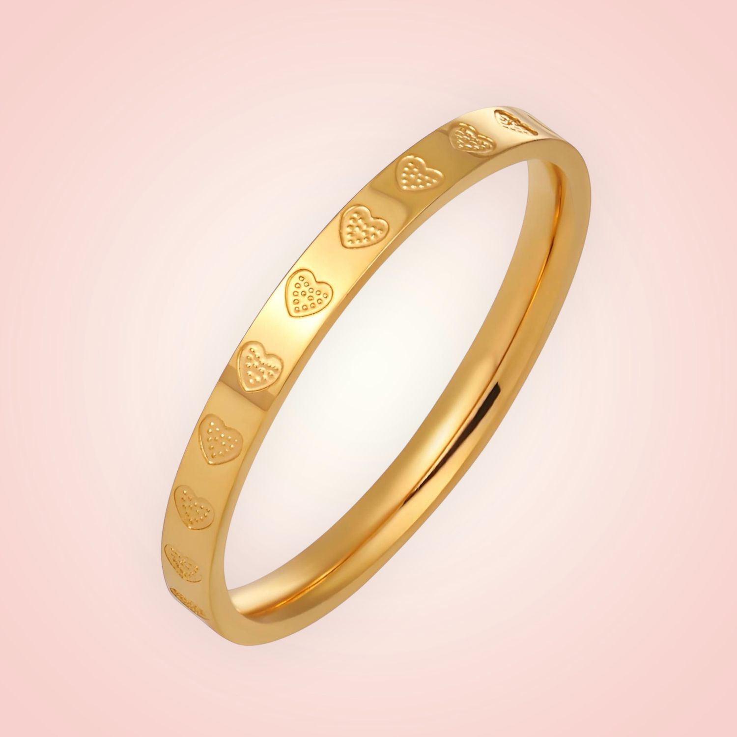 Ring met hartjes, 18 K gold plated Stainless Steel