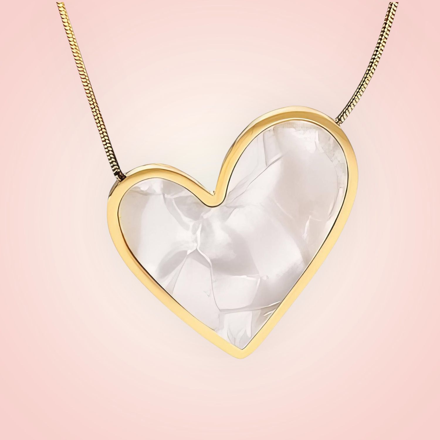 Halsketting met Hart, 18 K gold plated Stainless Steel en parelmoer hart