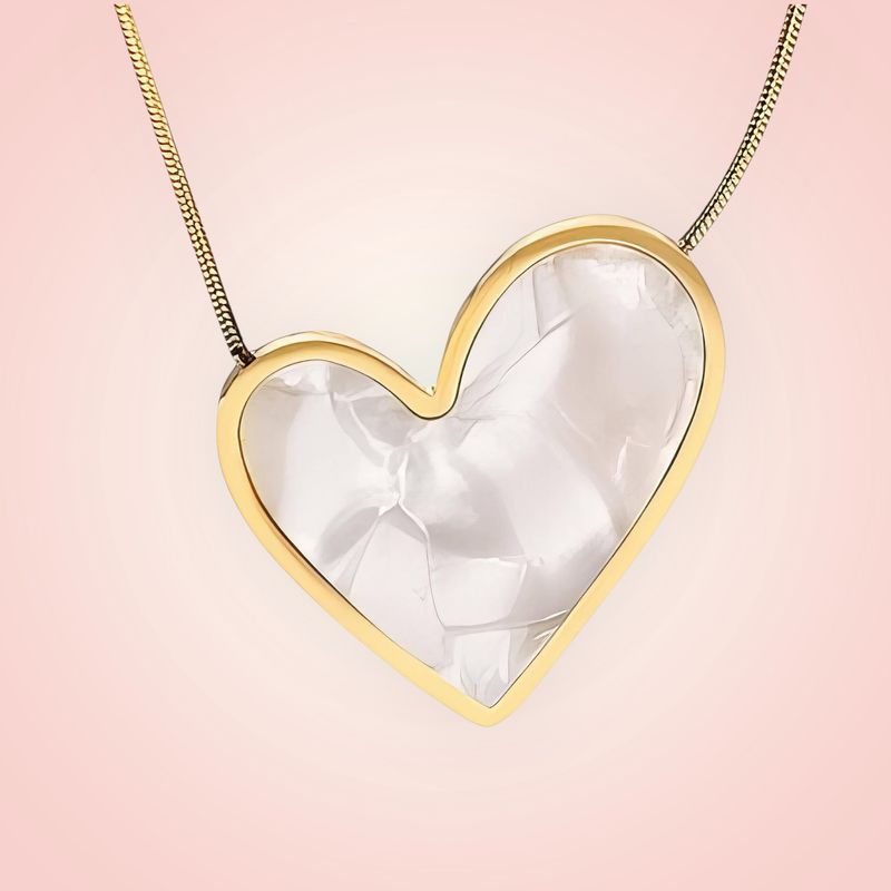 Halsketting met Hart, 18 K gold plated Stainless Steel en parelmoer hart