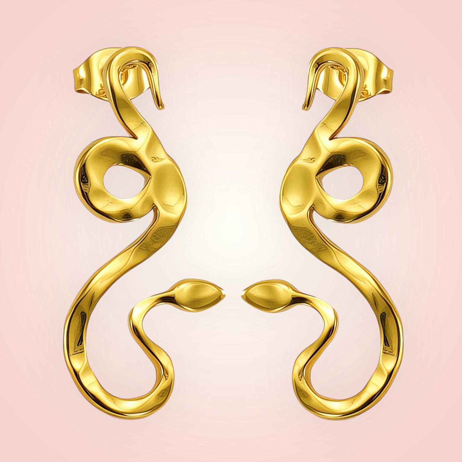 Oorbellen Slangen, 18 K gold plated Stainless Steel