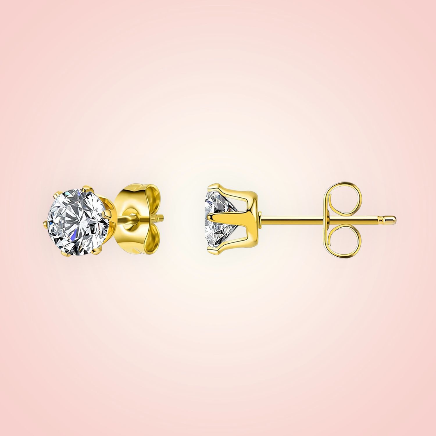 Oorstekers  cubic Zirconia, 18 K gold plated Stainless Steel