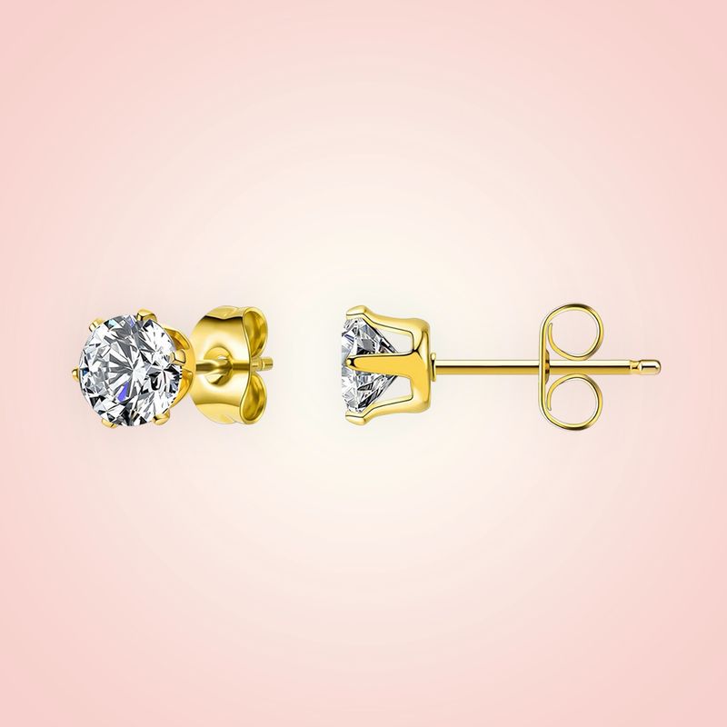 Oorstekers  cubic Zirconia, 18 K gold plated Stainless Steel