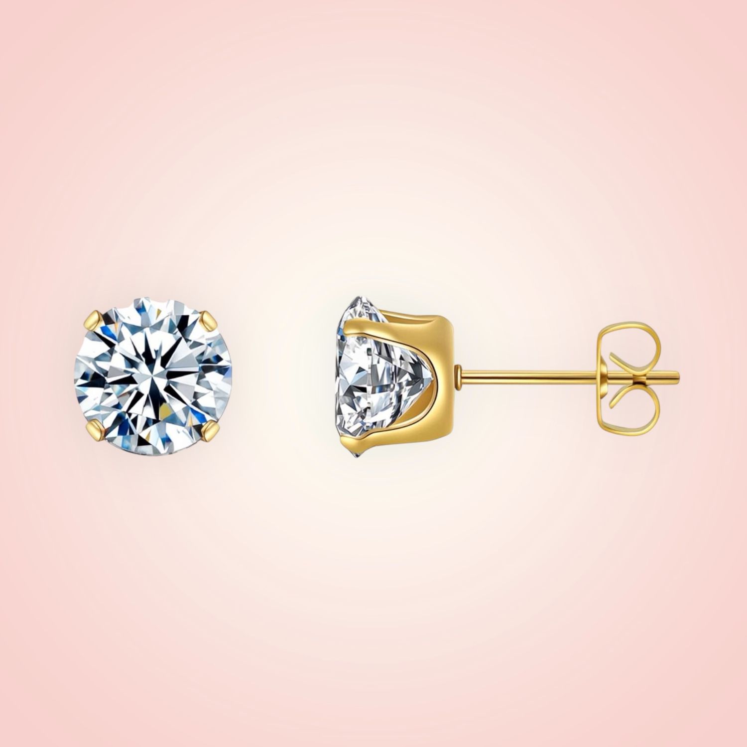 Oorstekers  (middel) cubic Zirconia, 18 K gold plated Stainless Steel