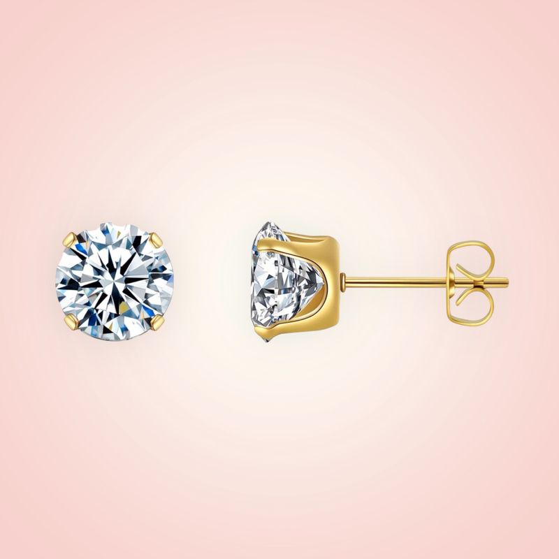 Oorstekers  (middel) cubic Zirconia, 18 K gold plated Stainless Steel