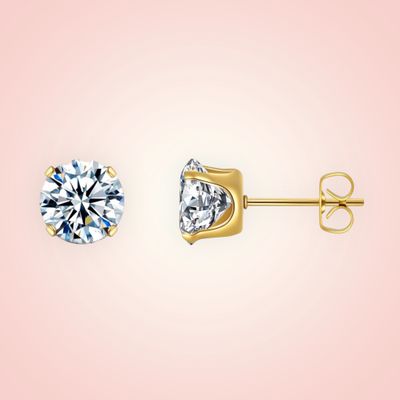 Oorstekers  (middel) cubic Zirconia, 18 K gold plated Stainless Steel