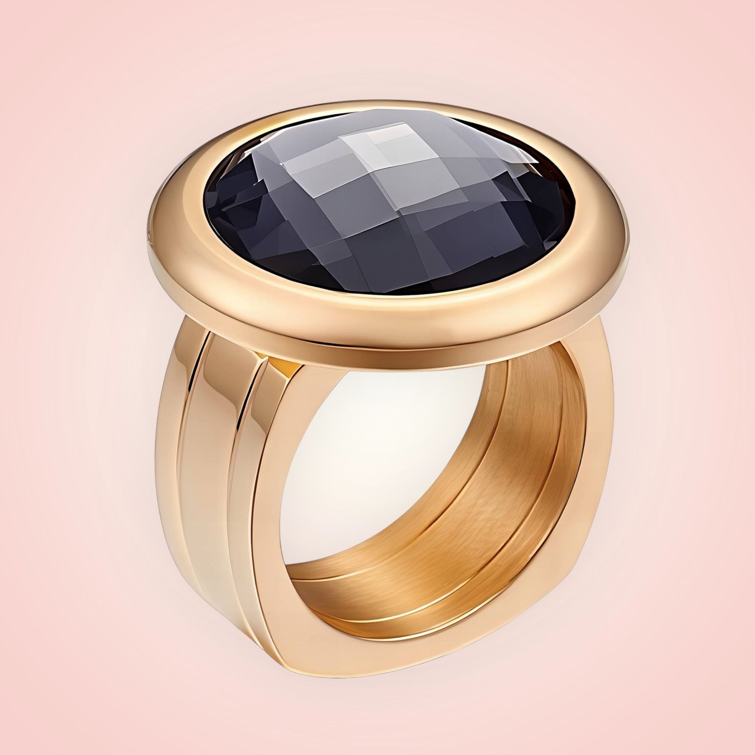 Ring met mooie  steen, 18 K gold plated Stainless Steel
