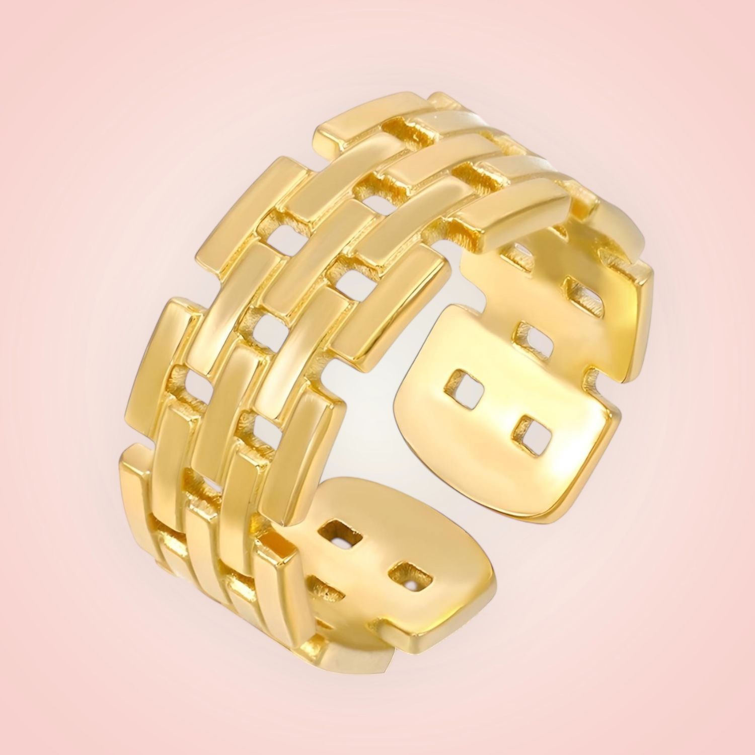 Ring Schakels, 18 K gold plated Stainless Steel