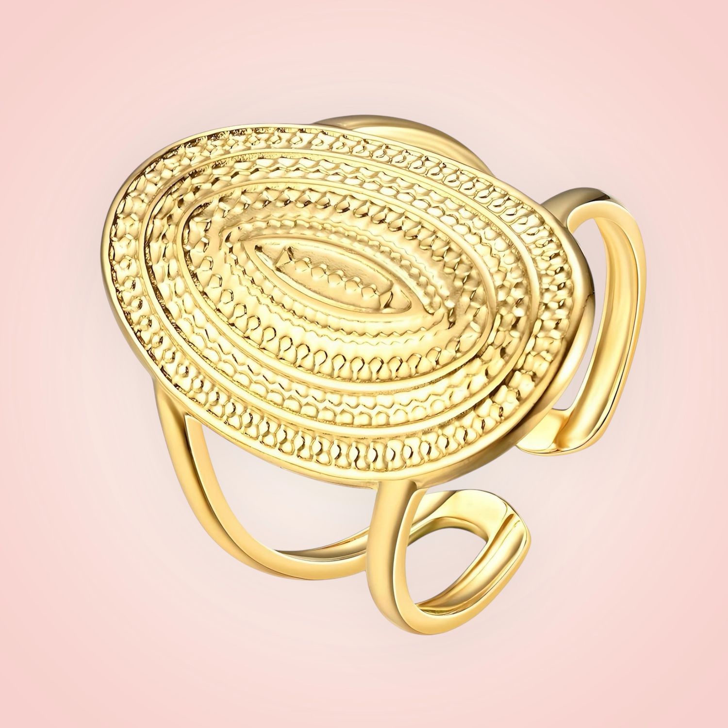 Ring met Ovaal, 18 K gold plated Stainless Steel