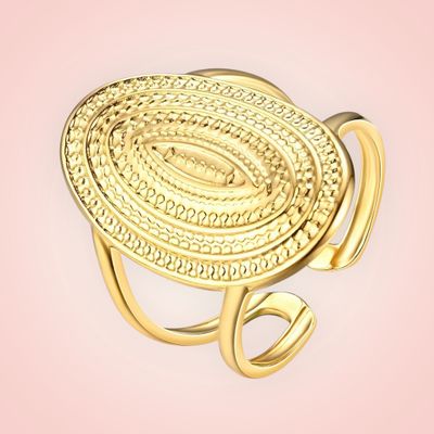 Ring met Ovaal, 18 K gold plated Stainless Steel