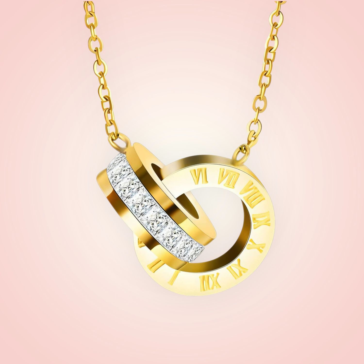 Halsketting met ringen 18 K gold plated Stainless Steel