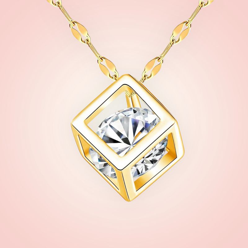 Halsketting met boxje en cubic Zirconia, 18 K gold plated Stainless Steel