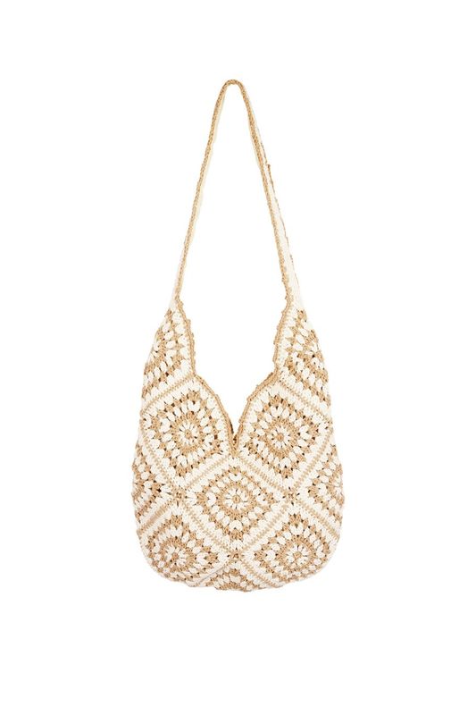 Prachtige BOHO gehaakte tas, wit/bruin
