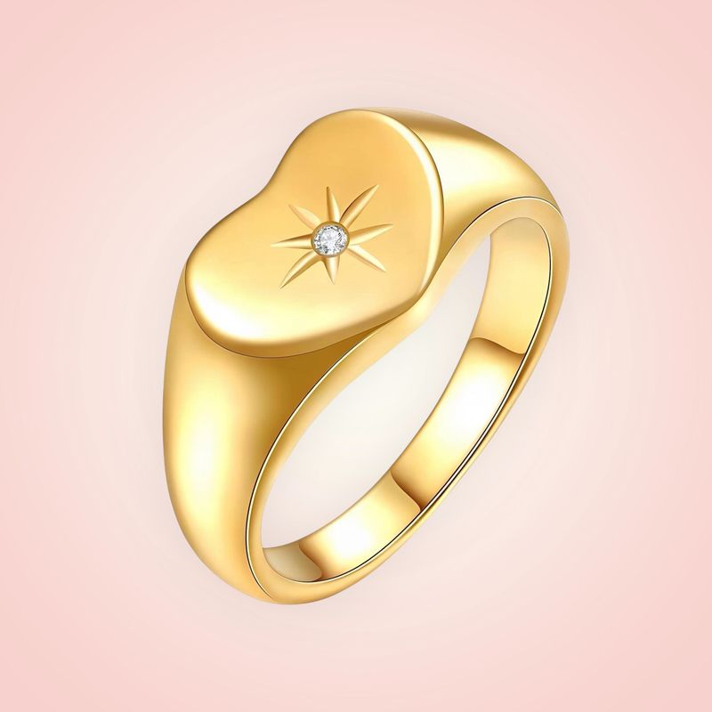 Mooie ring met hart, met Zirconia, RVS 18 K goldplated