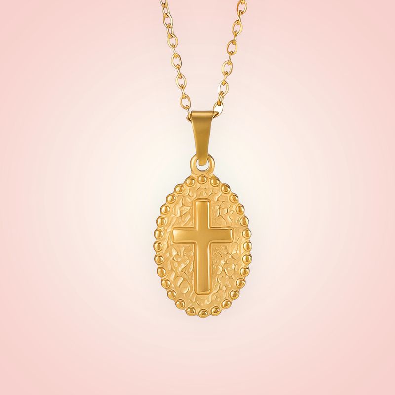 Halsketting met bedel kruis, 18 K goldplated, Stainless Steel