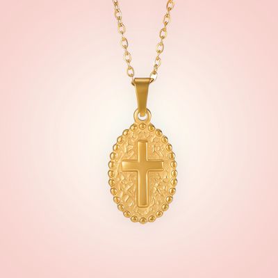 Halsketting met bedel kruis, 18 K goldplated, Stainless Steel