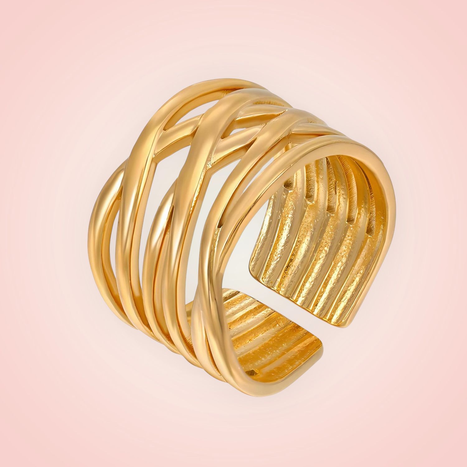 Ring Criss Cross,  RVS 18 K goldplated