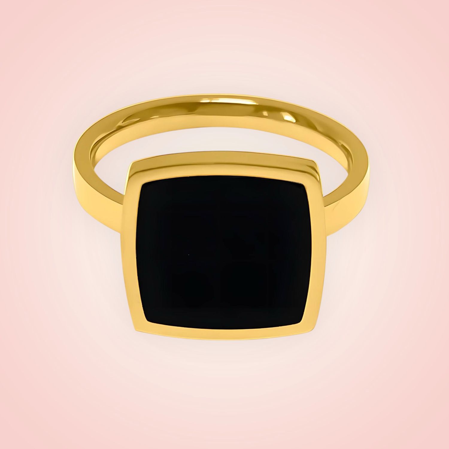 Ring black square RVS 18 K goldplated