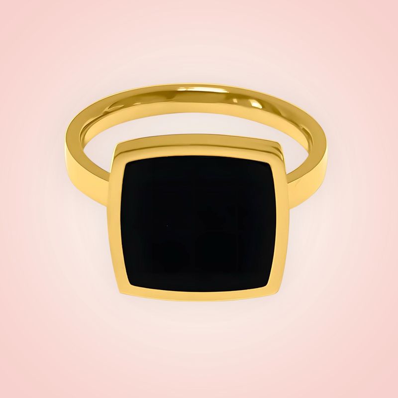 Ring black square RVS 18 K goldplated