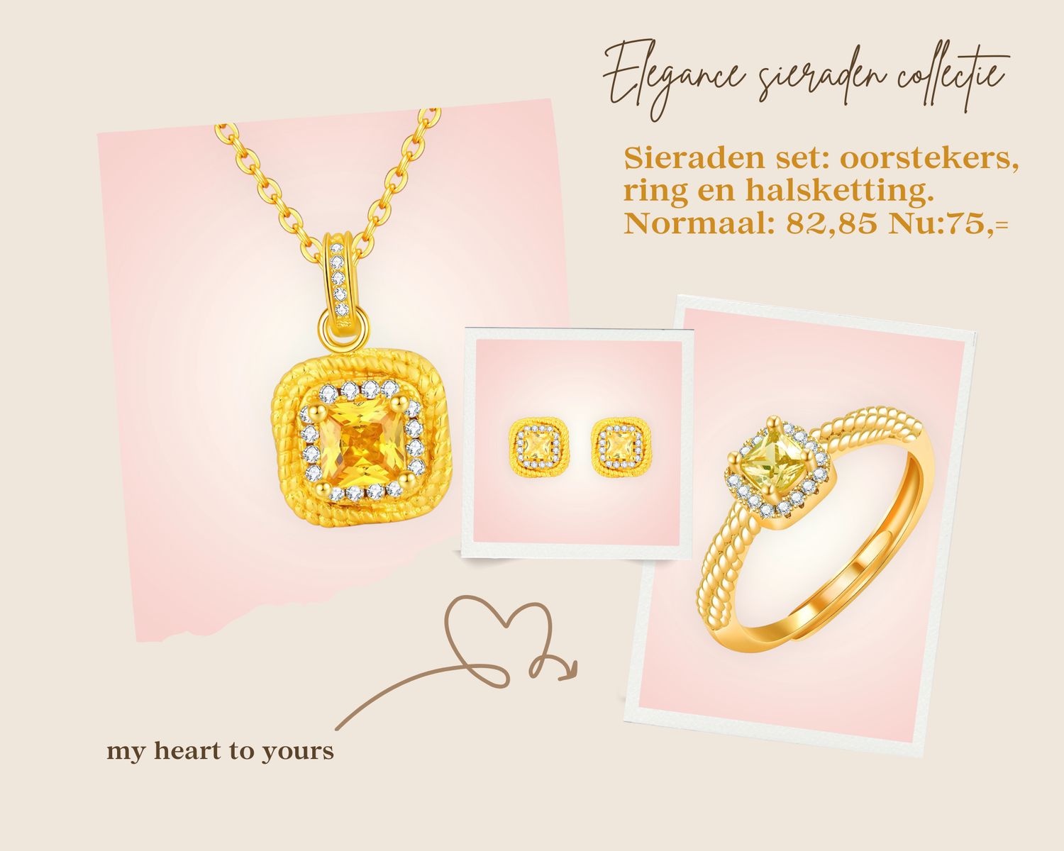 Prachtige 3 -delige set: oorbellen, halsketting en ring