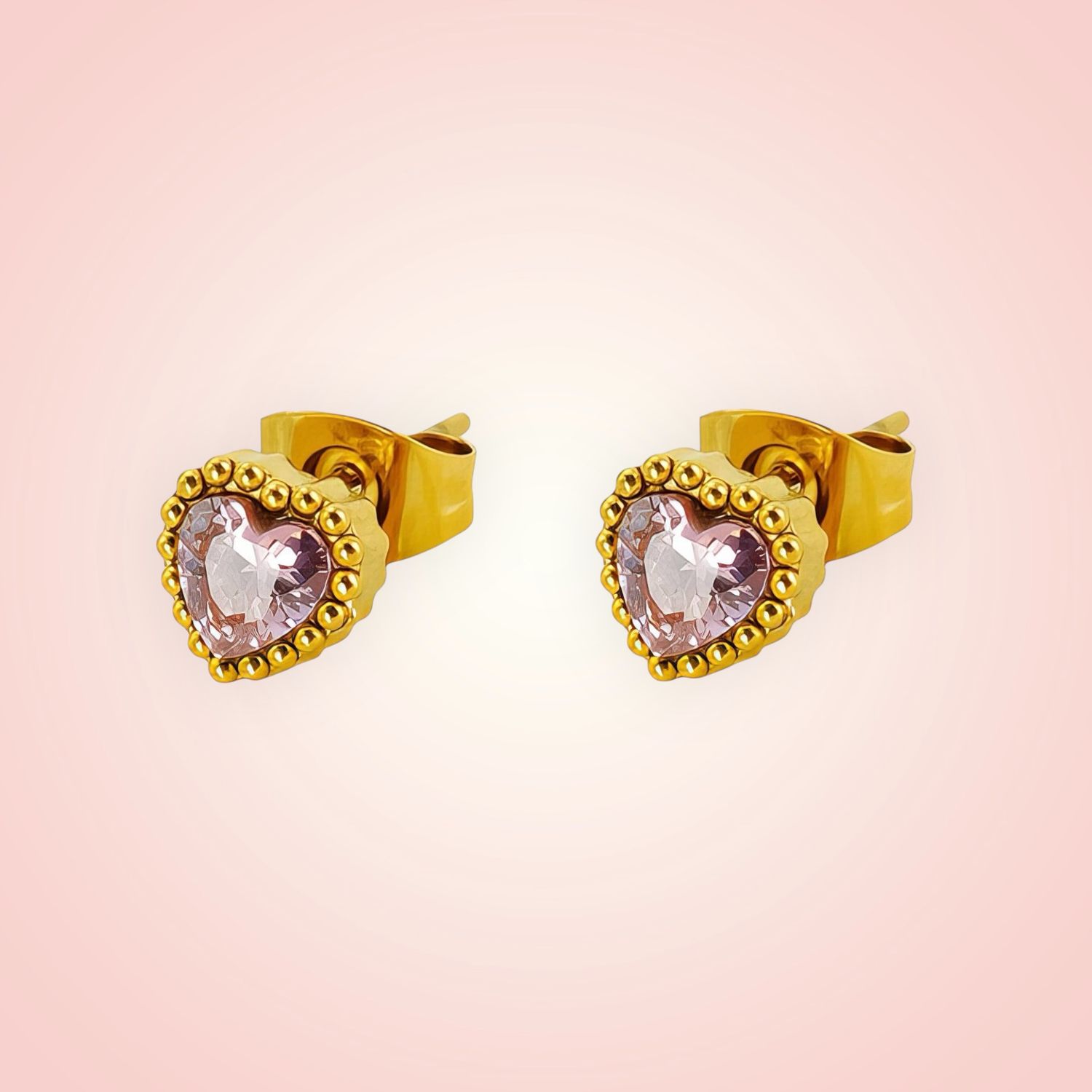 Oorstekers Hartje 18 K gold plated Stainless Steel, cubic zirkonia