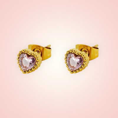 Oorstekers Hartje 18 K gold plated Stainless Steel, cubic zirkonia