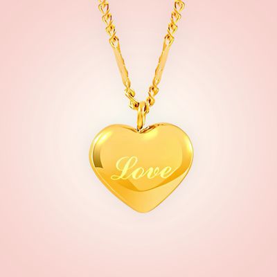 Fijne Halsketting met bedel Hart LOVE, 18 K gold plated Stainless Steel