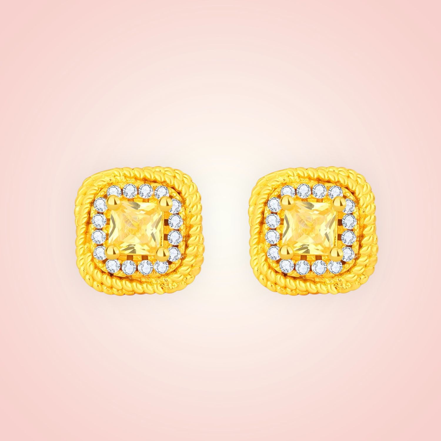 Oorstekers  met cubic Zirconia, 18 K gold plated Stainless Steel