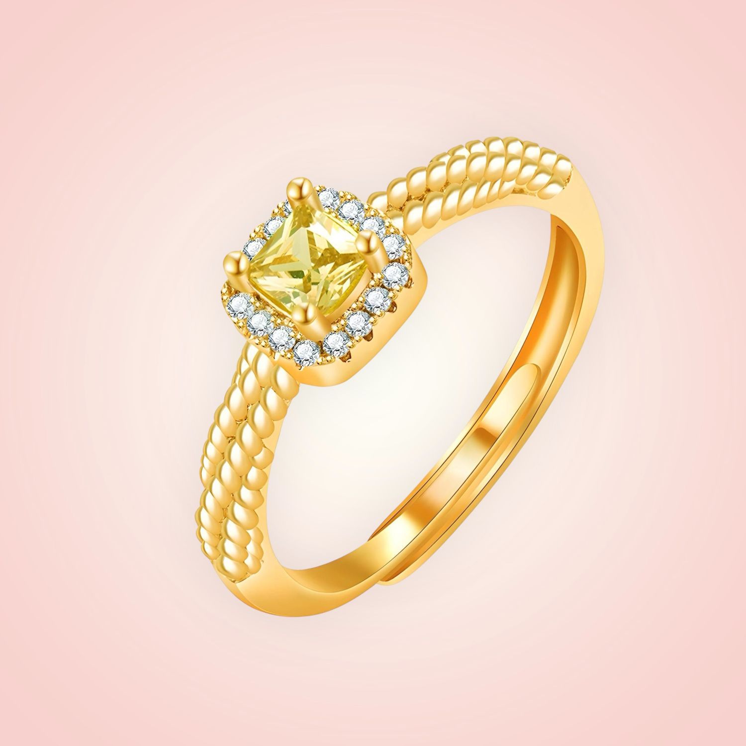 Prachtige ring met cubic zirkonias, 19K goldplated op RVS