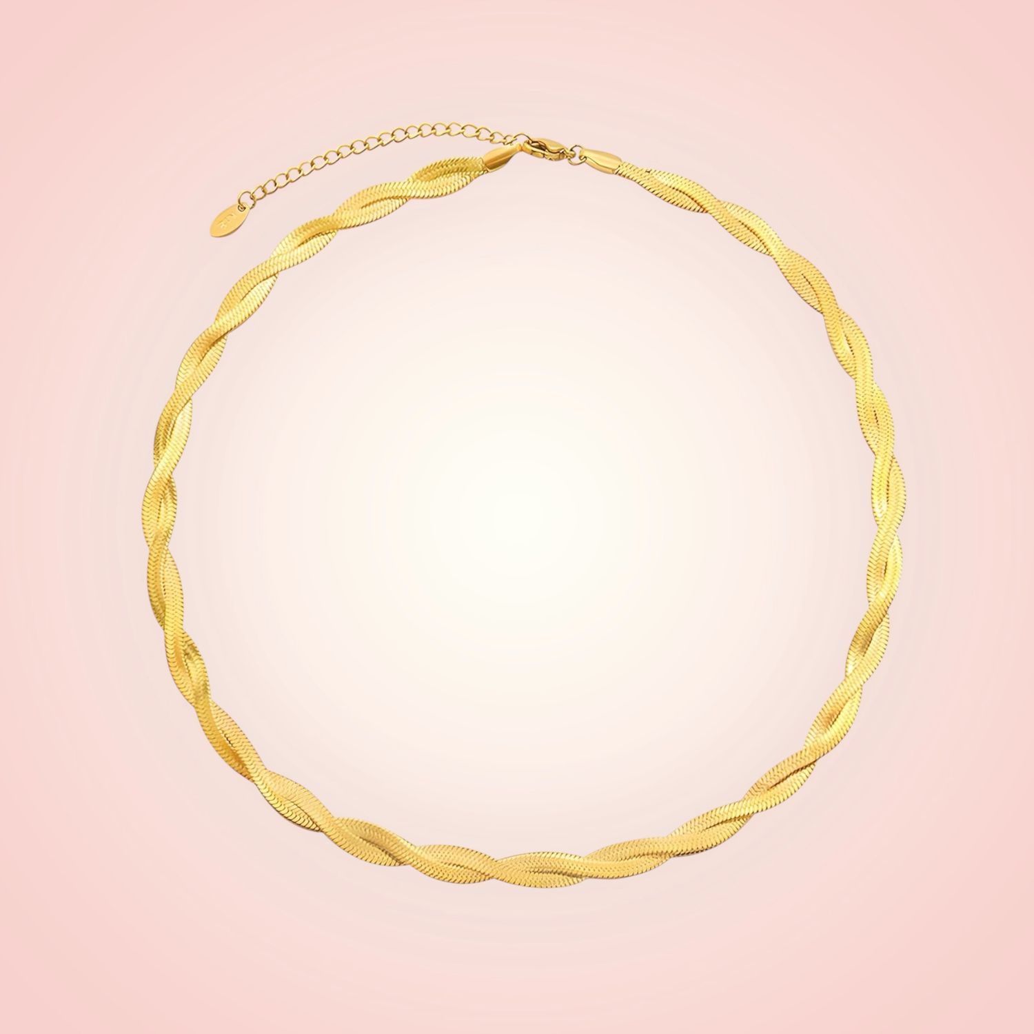 Prachtige gevlochten halsketting, RVS en 18K goldplated