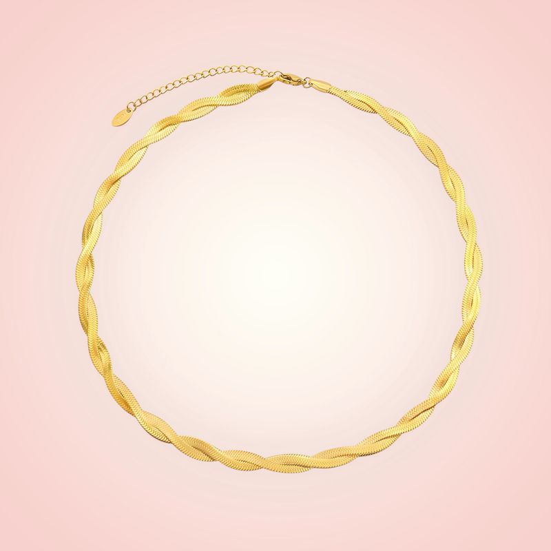 Prachtige gevlochten halsketting, RVS en 18K goldplated