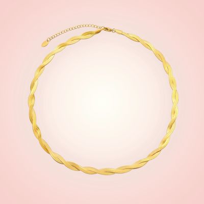 Prachtige gevlochten halsketting, RVS en 18K goldplated