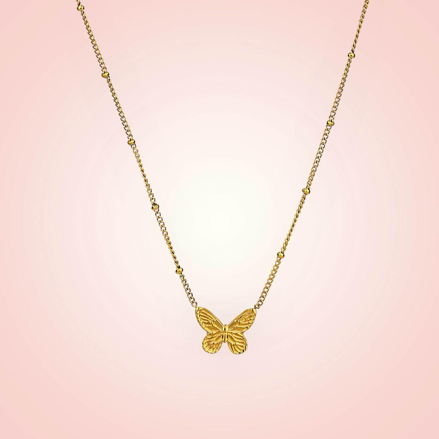 Halsketting met vlindertje, RVS en 18K goldplated