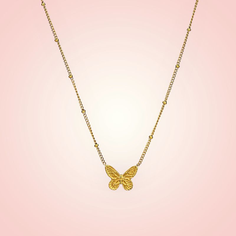 Halsketting met vlindertje, RVS en 18K goldplated