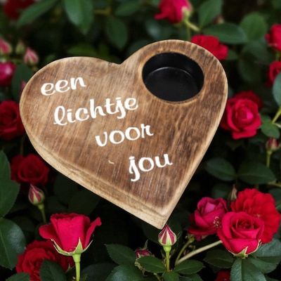 Een lichtje voor jou, waxinelicht houder in hartvorm Waxinelichthouder, een lichtj e voor jou, gedenklichtje