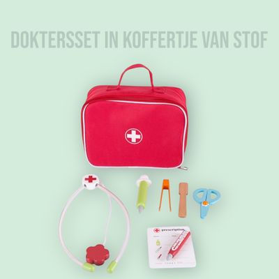 Dokterstas van stof met medische accessoires Dokterstas van stof, met rits