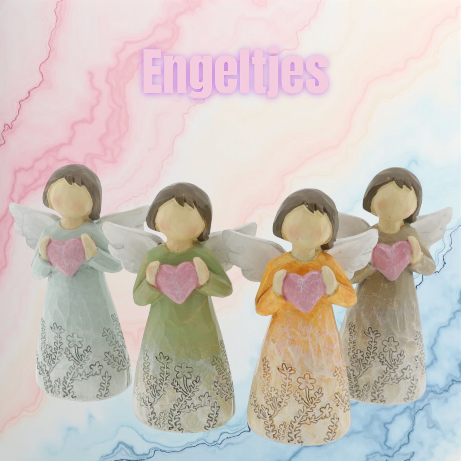 Troostcadeau, troostkado, engeltje in pasteltinten met roze hartje