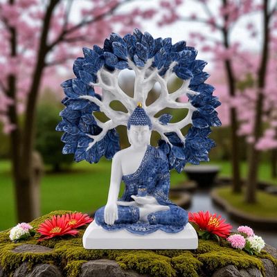 Delftsblauwe Boeddha like onder Tree of Life