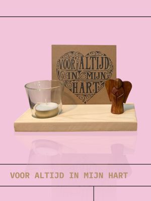 Gedenkplekje kindje Altijd in mijn hart, met een handgemaakt houten engeltje