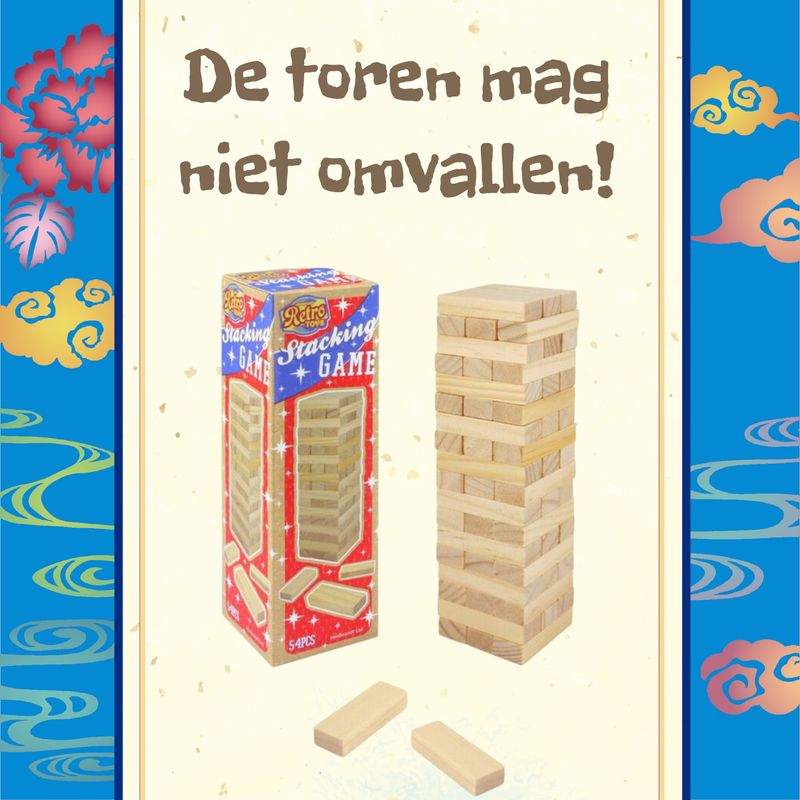 RETRO houten stapeltoren spel, laat jij hem niet omvallen?
