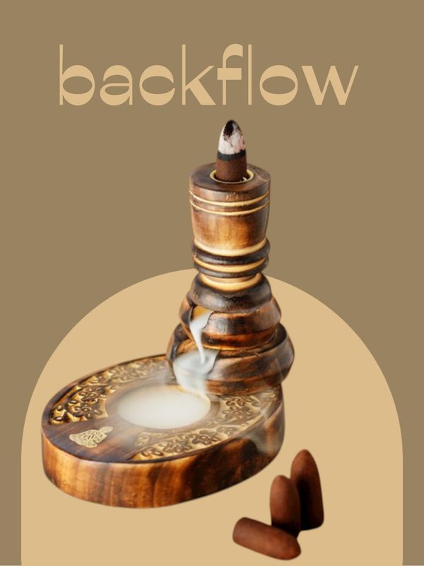 Backflow wierookhouder van hout, voor gebruik met kegels
