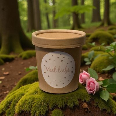 Lief doosje met tekst VEEL LIEFS Een lief cadeau doosje met de tekst VEEL LIEFS, met een lieve inhoud om iemand een hart onder de riem te steken