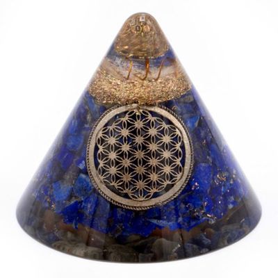 Orgonite kegel, Lapis Bloem des Levens Orgonite piramide, Lapis met bloem des levens