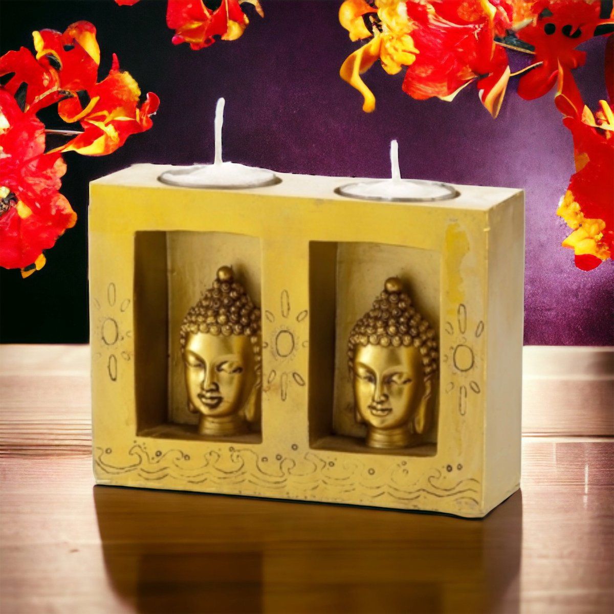 Waxinelicht Boeddha hoofd dubbel