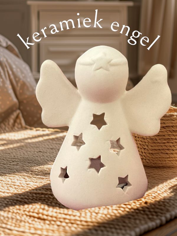 keramiek engeltje waxinelichthouder