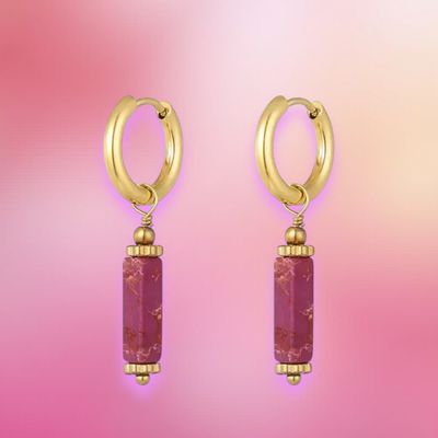 Oorbellen RVS, met roze Hematiet steen Oorbellen RVS, met roze Hematiet steen